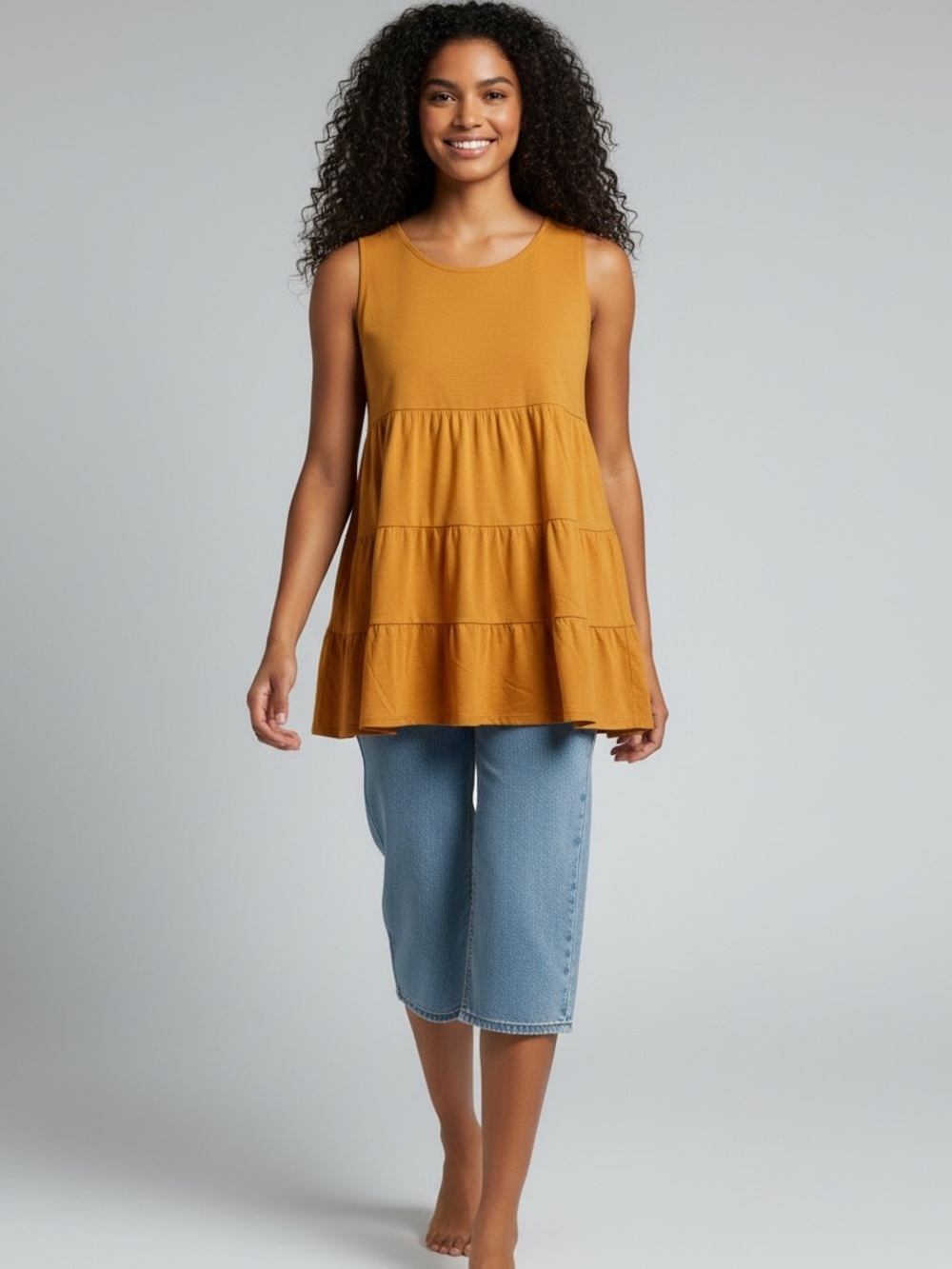 Zenana Outfitters Tiered Swing Tank Top - Mustard Gold